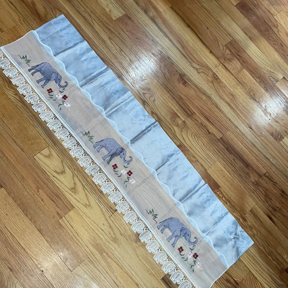 NEW 3 pc. Grace Embroidery Curtains Set: 2 Tiers & Swag, ELEPHANTS w FLOWERS